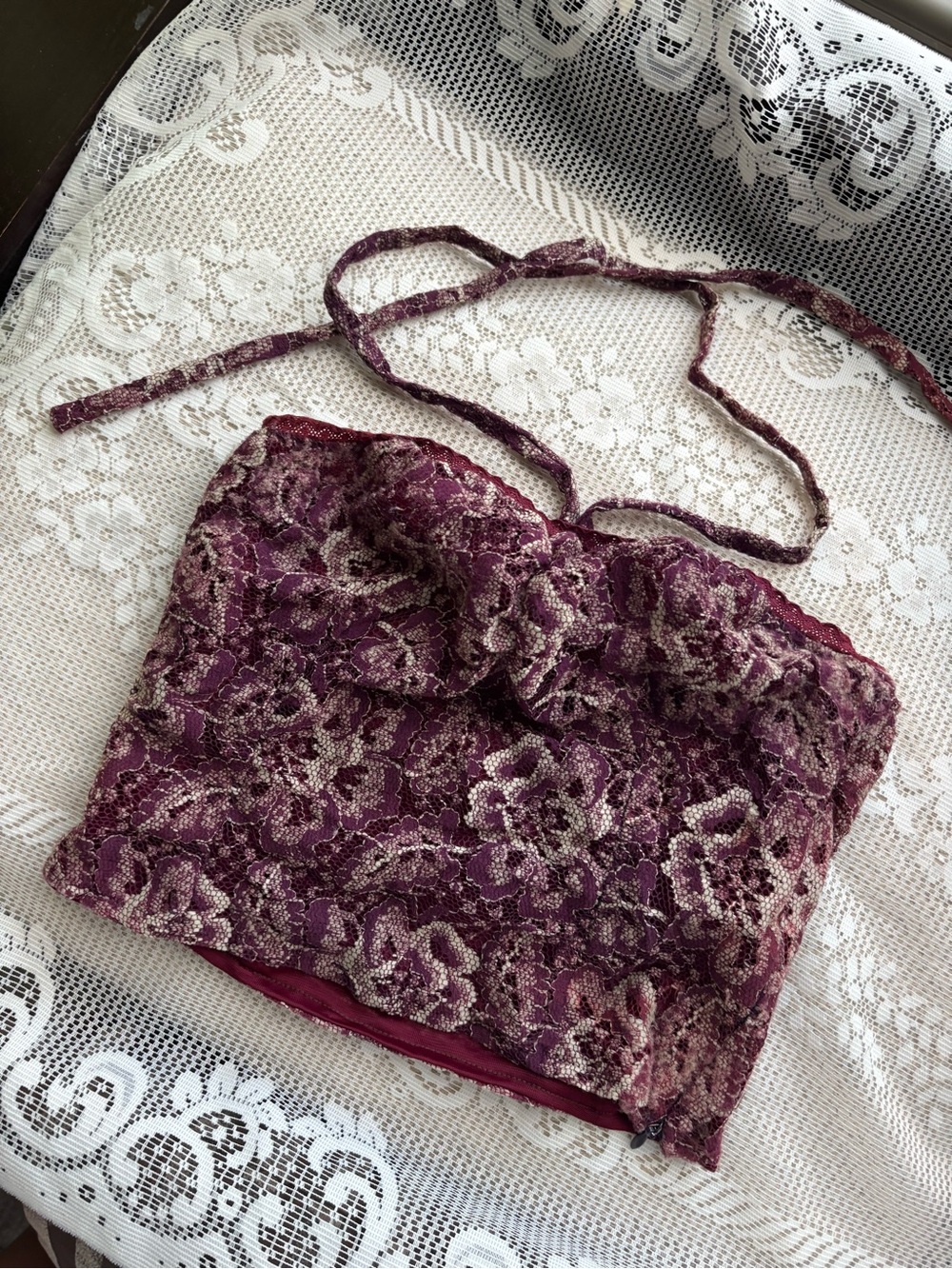 Lace Boho Floral Tube Top in Deep Berry